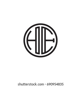 Initial letter HE, minimalist line art monogram circle logo, black color