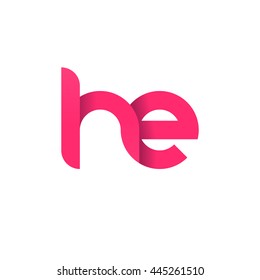 initial letter he modern linked circle round lowercase logo pink