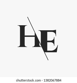 Initial Letter HE Monogram Sliced. Modern logo template isolated on gray background