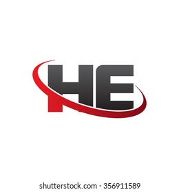 initial letter HE swoosh ring company logo red black