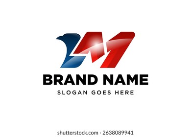 initial Letter am with head of eagle Bird Logo Illustration with shine of horizontal concept isolated on white background