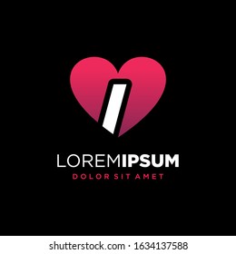 Initial Letter I with Heart or Love Symbol Logo Design