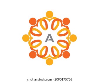 carta inicial Grupo de personas con forma de corazón. Plantilla de ilustraciones vectoriales de iconos del logotipo de equipo.