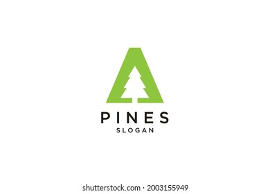 letra inicial A con diseño de logotipo Hemlock, Evergreen, Pines, Spruce, Cedar