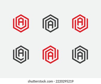 initial Letter A Hexagon Monogram Logo Bundle Set Concept icon sign symbol Element Design. Home, Real Estate, Realtor, Mortgage Logotype. Vector illustration template