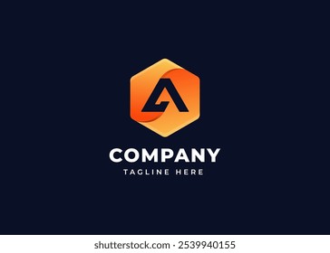 Letra inicial A con diseño de logotipo de forma hexagonal. Forma hexagonal moderna en el concepto de diseño de logotipo de letra A. Símbolo geométrico hexagonal para la identidad empresarial Corporativa. Ilustración del logotipo del Vector del alfabeto