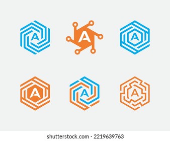 Anfangsbuchstabe Ein Hexagon Tech Logo Konzept Symbol Symbol Symbol Element Design. Technologie-Logo. Vektorgrafik