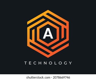 initial Letter A Hexagon Technology Logo icon Vector Design Template