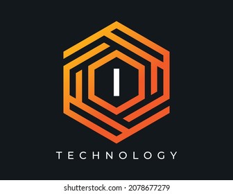 ícono de logotipo de tecnología de hexágono carta inicial I Plantilla de diseño de vectores