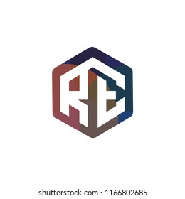 RE Initial letter hexagonal logo vector