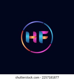 Initial letter HF curve rounded logo, gradient vibrant colorful glossy colors