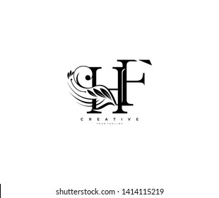Initial Letter HF Linked Beauty Flourishes Monogram White Background Logo