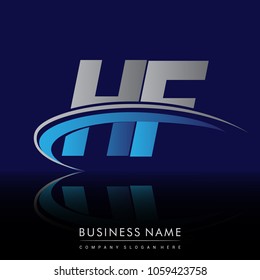 initial letter HF logotype company name colored blue and grey swoosh design. vector logo for business and company identity.