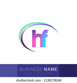 initial letter HF logotype company name, coloreful and swoosh design. vector logo for business and company identity.