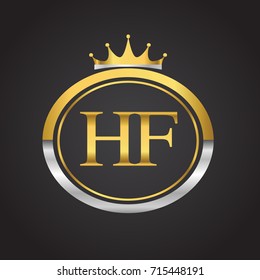 initial letter HF logotype company name with oval shape and crown, gold and silver color. vector logo for business and company identity.