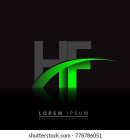 initial letter HF logotype company name colored green and black swoosh design. vector logo for business and company identity.

