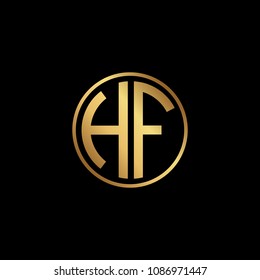 Initial letter HF, minimalist art monogram circle shape logo, gold color on black background
