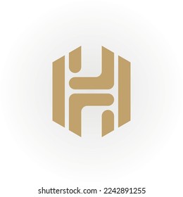 Resumen de la letra inicial logotipo de HF o FH en color dorado aislado en color blanco aplicado para el logotipo de clínica dental también adecuado para las marcas o empresas que tienen el nombre inicial FH o HF.