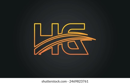 Initial Letter HG Logo Design With Swoosh. Creative And Modern HG Logo Design on Black Background.
