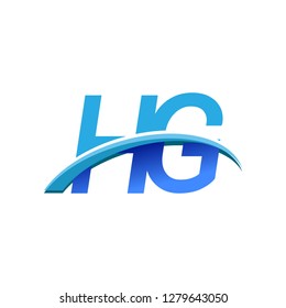 initial letter HG logotype company name colored blue and swoosh design. vector logo for business and company identity.