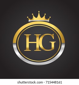 initial letter HG logotype company name with oval shape and crown, gold and silver color. vector logo for business and company identity.