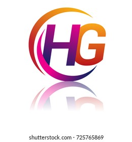 initial letter HG logotype company name orange and magenta color on circle and swoosh design. vector logo for business and company identity.