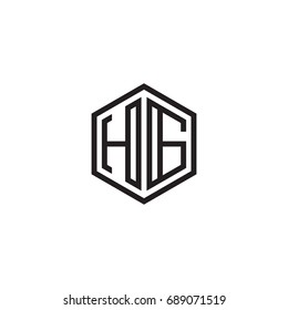 Initial letter HG, minimalist line art monogram hexagon logo, black color