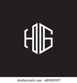 Initial letter HG, minimalist line art monogram hexagon shape logo, white color on black background
