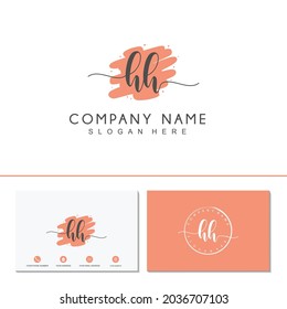 Initial letter HH calligraphy handwritten logo. Feminine logo collections and business card template. handwriting logo of initial signature, wedding, fashion, floral and botanical.
