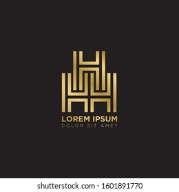 Initial Letter HH HHH linked uppercase overlap modern gold logo vector design template. Suitable for business, consulting group company.
