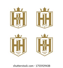 Initial Letter HH Logo Design With Shield And Crown	