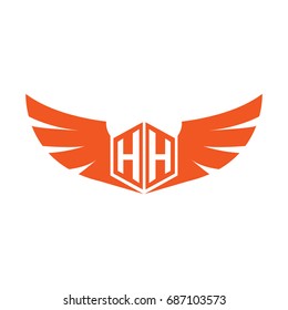 Initial Letter HH Logo, Hexagonal Shape with Wings Icon