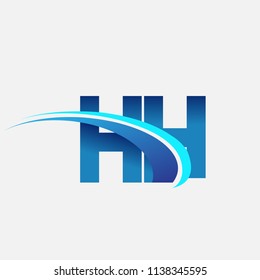 initial letter HH logotype company name colored blue and swoosh design. vector logo for business and company identity.