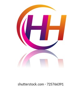 initial letter HH logotype company name orange and magenta color on circle and swoosh design. vector logo for business and company identity.
