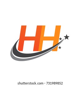 initial letter HH logotype company name colored orange and grey swoosh star design. vector logo for business and company identity.