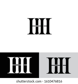 Initial letter hh uppercase modern logo design template elements. Black, and white letter Isolated on white, black and grey background. Suitable for business, consulting group company.