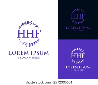 Initial Letter HHF Lavender Floral Violet Circular Frame Ornament Vector Logo Design Illustration