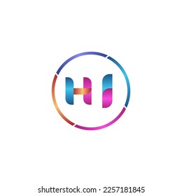 Initial letter HI curve rounded logo, gradient vibrant colorful glossy colors