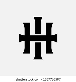 Initial letter HI or IH overlapping, interlock, monogram logo, black color on white background
