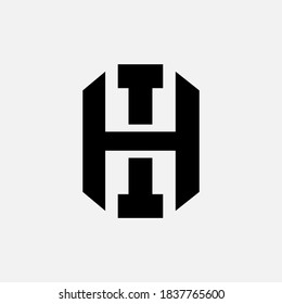 Überlappende Anfangsbuchstaben HI oder IH, Verriegelung, Monogramm-Logo, schwarze Farbe auf weißem Hintergrund