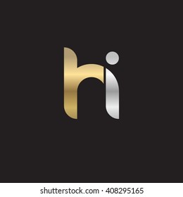 initial letter hi linked circle lowercase logo gold silver black background