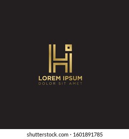 Initial Letter HI linked uppercase overlap modern gold logo vector design template. Suitable for business, consulting group company.