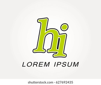 Initial letter hi logo. Monogram lowercase italic