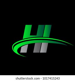 initial letter HI logotype company name colored green and black swoosh design. vector logo for business and company identity.