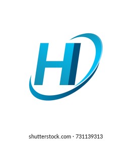 initial letter HI logotype company name colored blue swoosh design concept. vector logo for business and company identity.