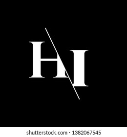 Initial Letter HI Monogram Sliced. Modern logo template isolated on black background