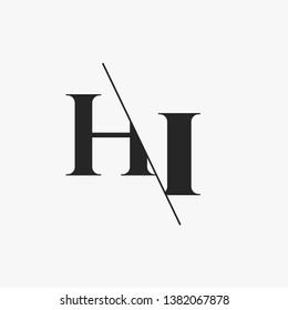 Initial Letter HI Monogram Sliced. Modern logo template isolated on gray background