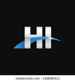Initial letter HI, overlapping movement swoosh logo, metal silver blue color on black background
