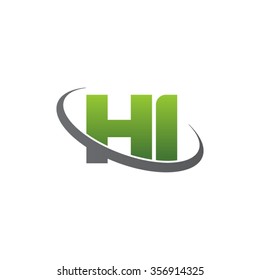 initial letter HI swoosh ring company logo green gray