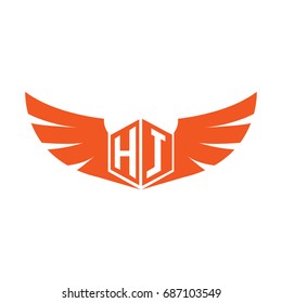 Initial Letter HJ Logo, Hexagonal Shape with Wings Icon